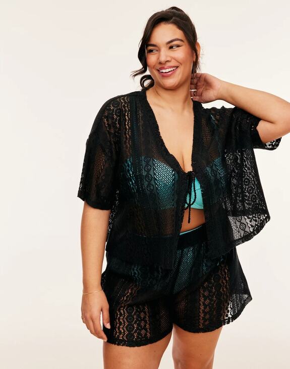 Adore Me Other - Adore Me Set Nika NWT 2X Lace Cover Up Top Shorts Pajama Swim Swimwear Black